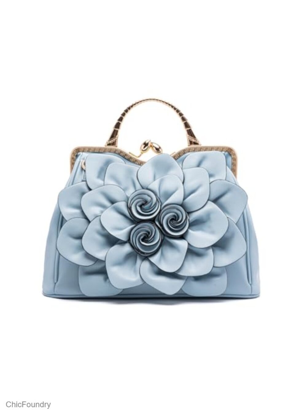 Floral Kiss Lock Evening Clutch Purse with Removable Strap